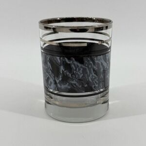 Vintage Whiskey‎ Glass Black Marble Silver Stripe Barware Drinkware MCM